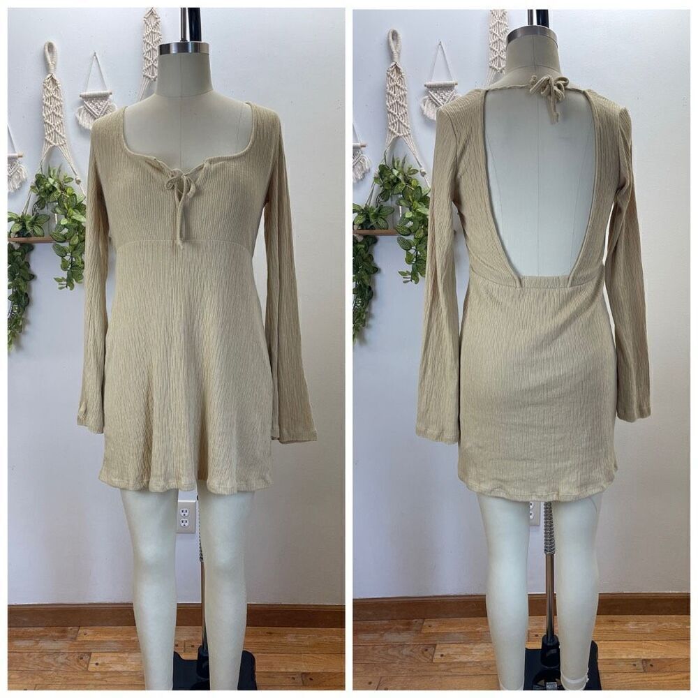 Free People Beach Yellow Crinkle Dress Long Sleeve